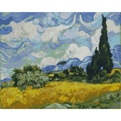 Obraz do samodzielnego malowania - Vincent Van Gogh - Pole pszenicy z cyprysami 50x40