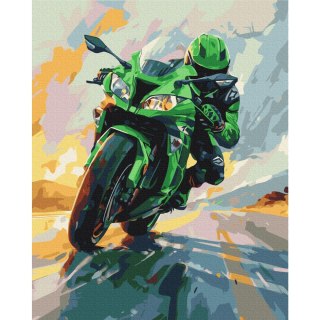 Obraz do samodzielnego malowania - Zielony motocykl w pędzie 40x50