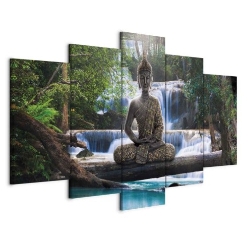 Obraz - Budda i wodospad 200x100 Na płótnie włoskim