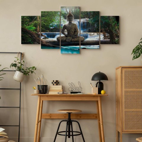 Obraz - Budda i wodospad 200x100 Na płótnie włoskim