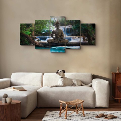 Obraz - Budda i wodospad 225x112.5 Premium Print