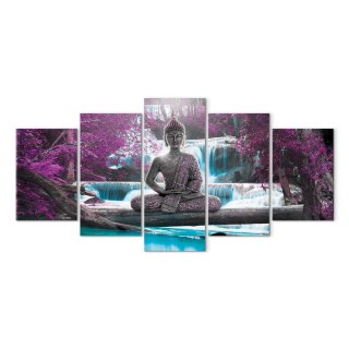 Obraz - Wodospad i Budda 200x100 Na płótnie włoskim