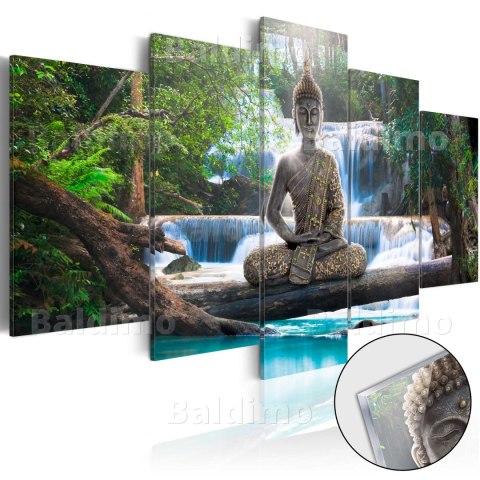 Obraz na szkle akrylowym - Budda i wodospad 200x100