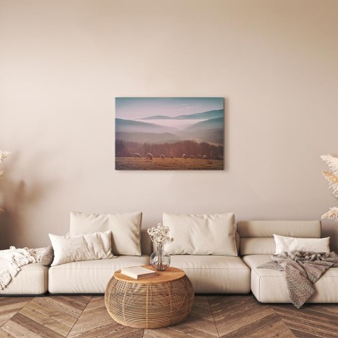Obraz - Owce na tle górskiego krajobrazu (1-częściowy) - zwierzęta w naturze 30x20 Akustyczny