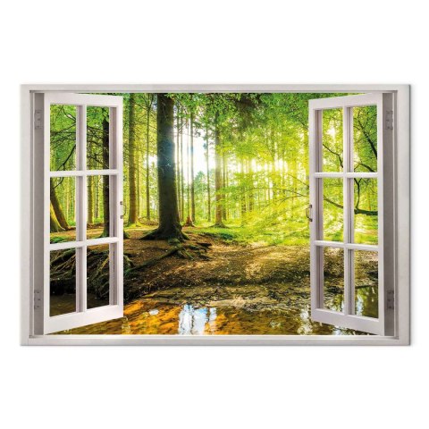 Obraz - Okno: widok na las 90x60 Standard