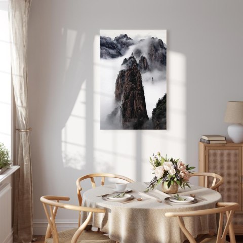 Obraz - Wysokie góry we mgle (1-częściowy) - krajobraz chmur między skałami 40x60 Standard