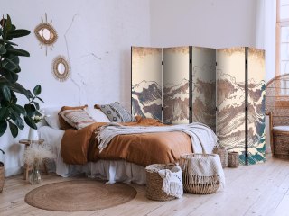 Parawan - Wzburzony ocean - Wysokie fale w kolorystyce brązu i granatu na beżowym tle w stylistyce vintage 225x172 Akustyczny