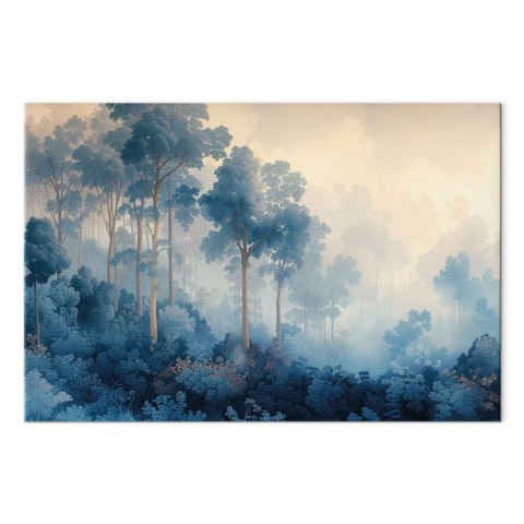 Obraz - Pejzaż z drzewami w ilustracyjnym stylu bajkowy niebieski las 30x20 Premium Print