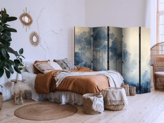 Parawan - Pejzaż z drzewami w ilustracyjnym stylu - bajkowy niebieski las 225x172 Dwustronny