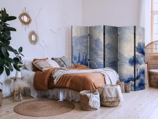 Parawan - Włoski krajobraz - Jezioro Como malowane tuszem w odcieniach błękitu 225x172 Jednostronny