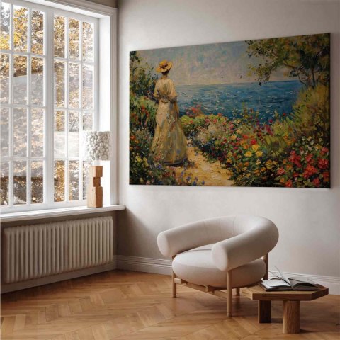 Obraz XXL - Nostalgiczna impresja - zamyślona kobieta kontempluje krajobraz 200x133