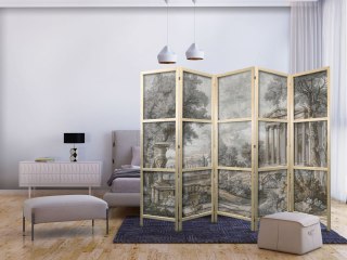 Parawan japoński - Antyczny pejzaż - grecka świątynia na wzgórzu wśród bujnej roślinności 225x172
