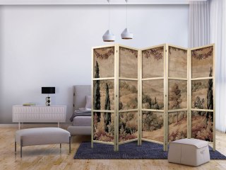 Parawan japoński - Krajobraz z cyprysami - stary gobelin ze śródziemnomorską roślinnością 225x172
