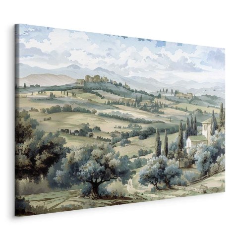 Obraz - Pejzaż z zielonymi polami i drzewami toskański słoneczny widok 60x40 Standard