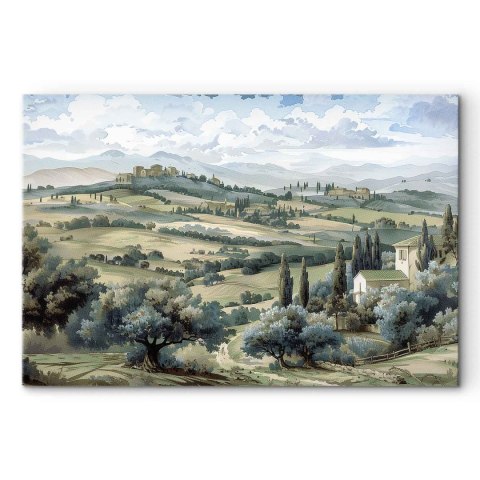 Obraz - Pejzaż z zielonymi polami i drzewami toskański słoneczny widok 60x40 Standard