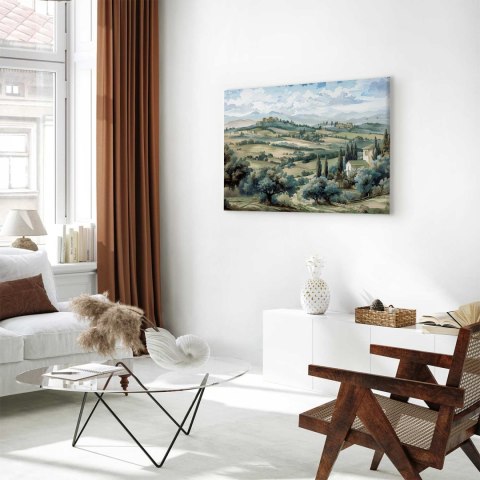 Obraz - Pejzaż z zielonymi polami i drzewami toskański słoneczny widok 90x60 Standard