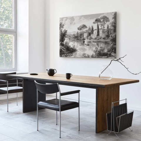 Obraz - Czarno-biały pejzaż vintage retro widok na staw z łódką 90x60 Standard