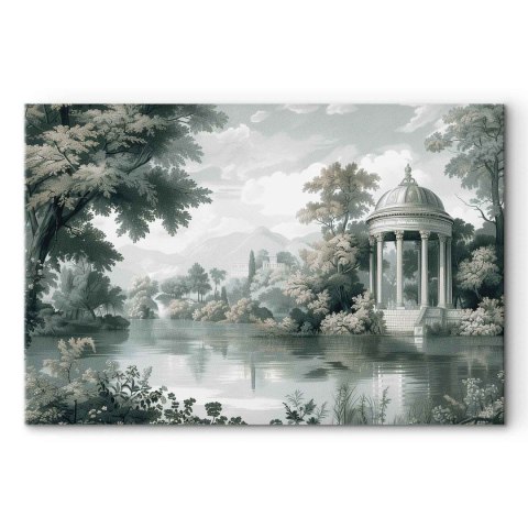 Obraz - Widok na park i jezioro retro vintage pejzaż w zieleniach 90x60 Standard