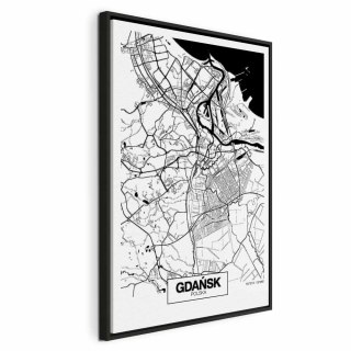 Obraz - Mapa miasta: Gdańsk (1-częściowy) pionowy 40x60 W ramie drewnianej czarnej