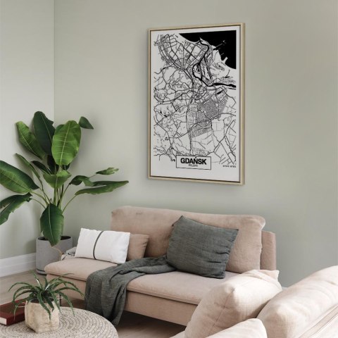 Obraz - Mapa miasta: Gdańsk (1-częściowy) pionowy 60x90 W ramie drewnianej naturalnej