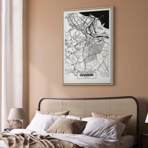 Obraz - Mapa miasta: Gdańsk (1-częściowy) pionowy 60x90 W ramie drewnianej naturalnej