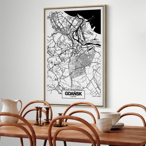 Obraz - Mapa miasta: Gdańsk (1-częściowy) pionowy 60x90 W ramie drewnianej naturalnej