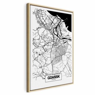 Obraz - Mapa miasta: Gdańsk (1-częściowy) pionowy 80x120 W ramie drewnianej naturalnej