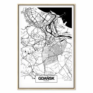 Obraz - Mapa miasta: Gdańsk (1-częściowy) pionowy 80x120 W ramie drewnianej naturalnej
