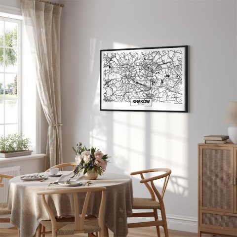 Obraz - Mapa miasta: Kraków (1-częściowy) szeroki 120x80 W ramie drewnianej czarnej