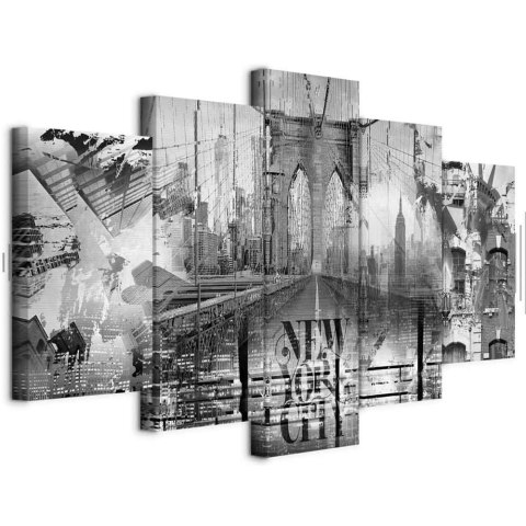 Obraz - New York City Collage (5-częściowy) szeroki czarno-biały 200x100 Akustyczny