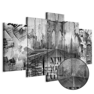 Obraz - New York City Collage (5-częściowy) szeroki czarno-biały 225x112.5 Premium Print