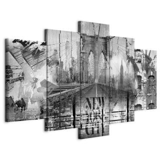 Obraz - New York City Collage (5-częściowy) szeroki czarno-biały 225x112.5 Standard