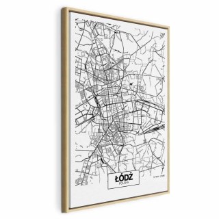 Obraz - Mapa miasta: Łódź (1-częściowy) pionowy 40x60 W ramie drewnianej naturalnej