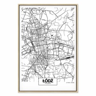 Obraz - Mapa miasta: Łódź (1-częściowy) pionowy 40x60 W ramie drewnianej naturalnej