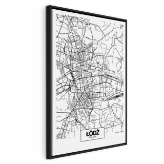 Obraz - Mapa miasta: Łódź (1-częściowy) pionowy 60x90 W ramie drewnianej czarnej