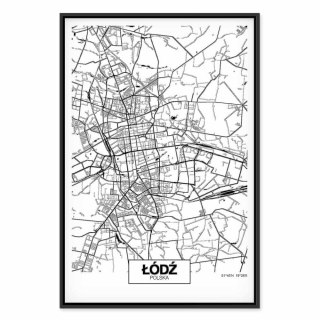 Obraz - Mapa miasta: Łódź (1-częściowy) pionowy 60x90 W ramie drewnianej czarnej
