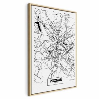 Obraz - Mapa miasta: Poznań (1-częściowy) pionowy 40x60 W ramie drewnianej naturalnej