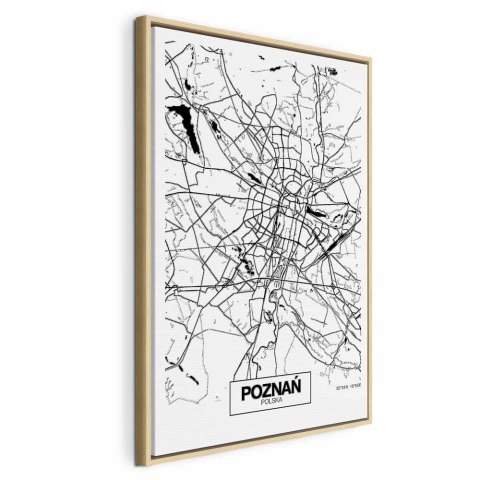 Obraz - Mapa miasta: Poznań (1-częściowy) pionowy 40x60 W ramie drewnianej naturalnej
