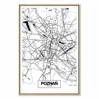 Obraz - Mapa miasta: Poznań (1-częściowy) pionowy 40x60 W ramie drewnianej naturalnej