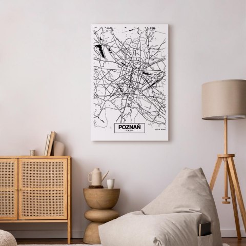 Obraz - Mapa miasta: Poznań (1-częściowy) pionowy 60x90 Na płótnie włoskim