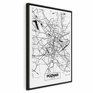 Obraz - Mapa miasta: Poznań (1-częściowy) pionowy 80x120 W ramie drewnianej czarnej