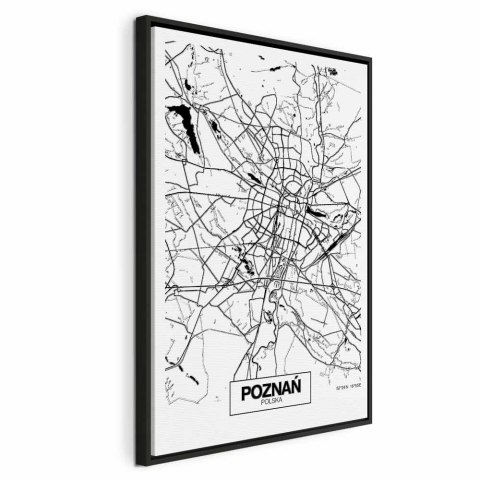 Obraz - Mapa miasta: Poznań (1-częściowy) pionowy 80x120 W ramie drewnianej czarnej