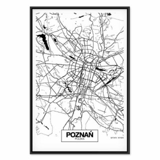 Obraz - Mapa miasta: Poznań (1-częściowy) pionowy 80x120 W ramie drewnianej czarnej