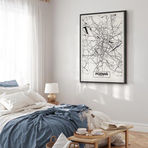 Obraz - Mapa miasta: Poznań (1-częściowy) pionowy 80x120 W ramie drewnianej czarnej