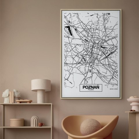 Obraz - Mapa miasta: Poznań (1-częściowy) pionowy 80x120 W ramie drewnianej naturalnej