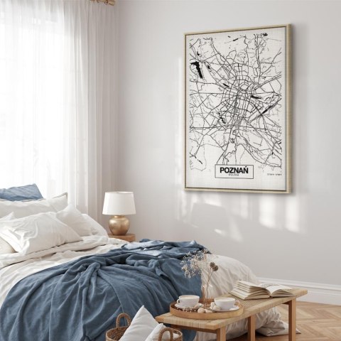 Obraz - Mapa miasta: Poznań (1-częściowy) pionowy 80x120 W ramie drewnianej naturalnej