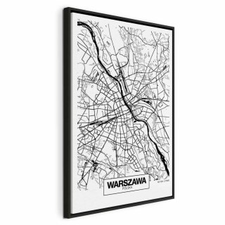 Obraz - Mapa miasta: Warszawa (1-częściowy) pionowy 80x120 W ramie drewnianej czarnej