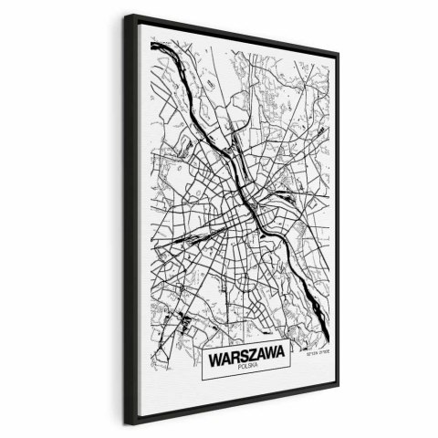 Obraz - Mapa miasta: Warszawa (1-częściowy) pionowy 80x120 W ramie drewnianej czarnej