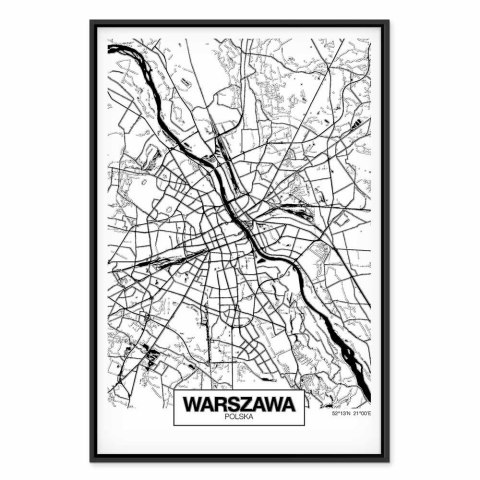 Obraz - Mapa miasta: Warszawa (1-częściowy) pionowy 80x120 W ramie drewnianej czarnej