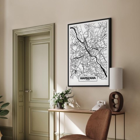 Obraz - Mapa miasta: Warszawa (1-częściowy) pionowy 80x120 W ramie drewnianej czarnej